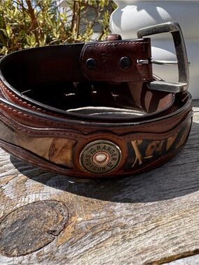 Ranger Belt Co. Leather Shotgun Shell Accent Belt in Brown and Tan, Mens Size 36